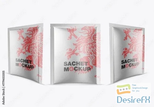 Adobestock - Set 3 Metallic Liquid Sachets Mockup 779653355