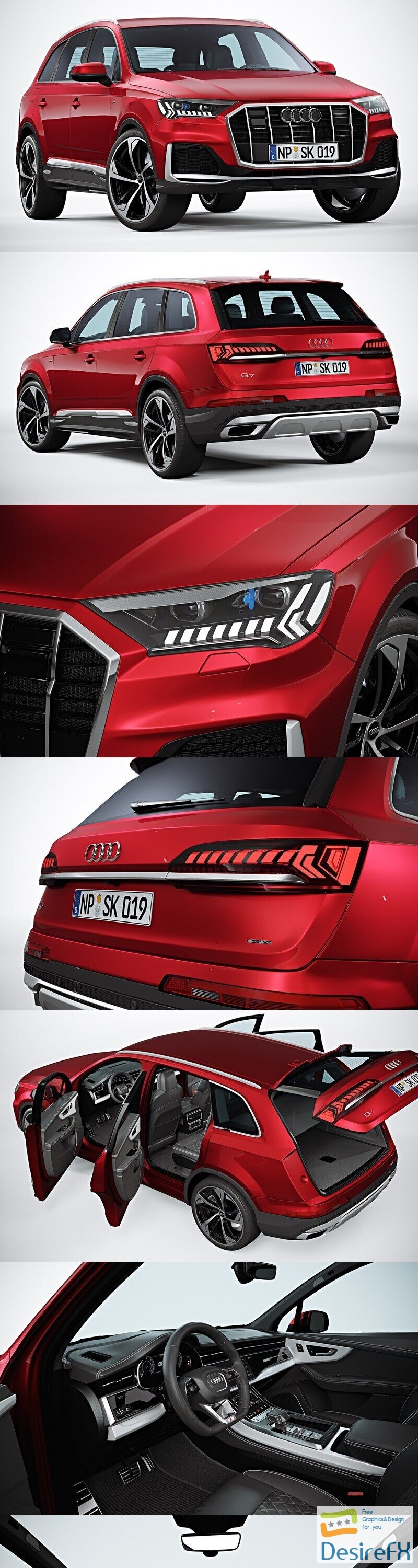 Audi Q7 2020 with HQ interior 3D Model