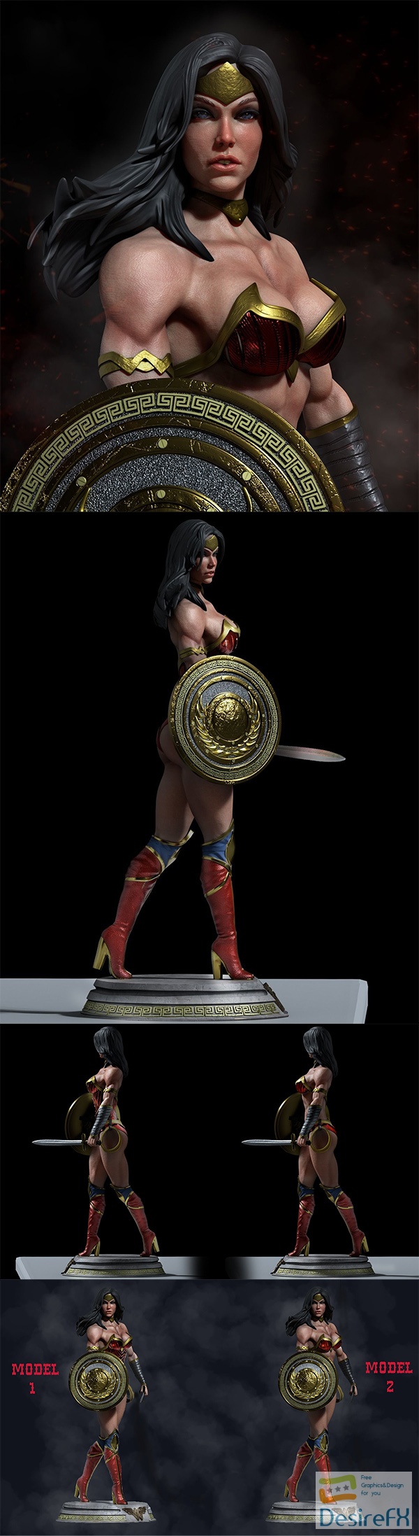 Ca 3d Studios – Wonder Woman Pack Model 1 and Model 2 – 3D Print