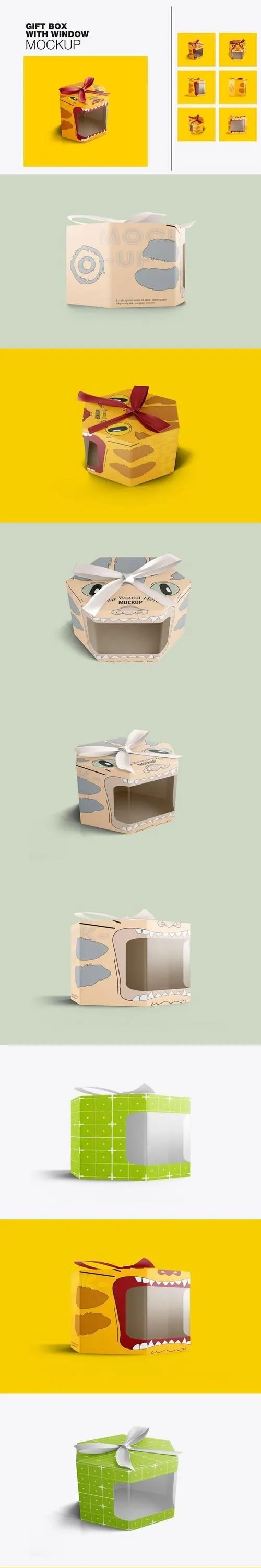 Gift Box with Plastic Window and Ribbon Mockup