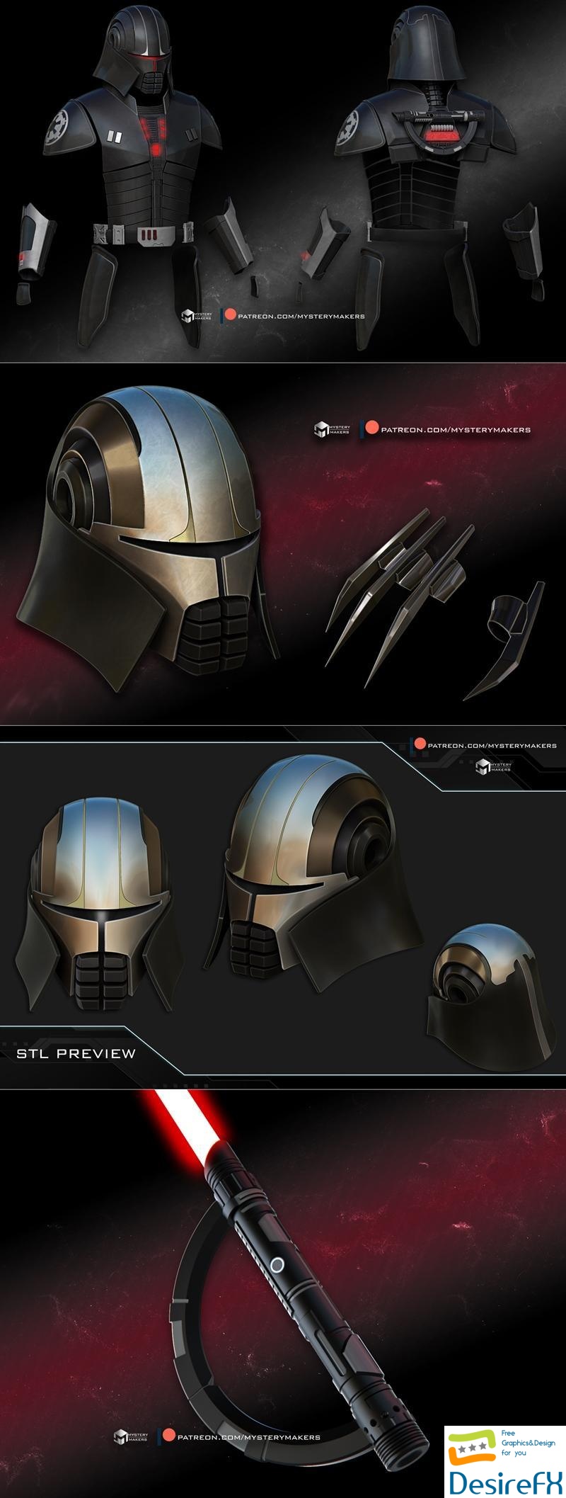 Inquisitor Starkiller armor and Starkiller helmet and claws 3D Print