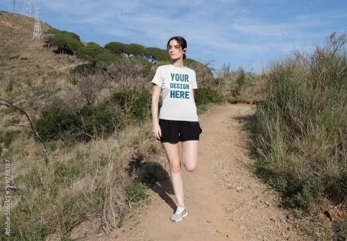 Mockup of woman wearing customized sports t-shirt on track 799788187