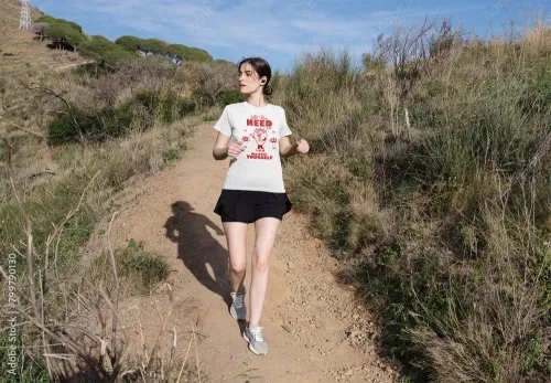 Mockup of woman wearing customized sports t-shirt running 799790130