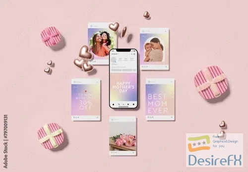 Mothers Day Sale with Social Media Screen Mockup 797009131