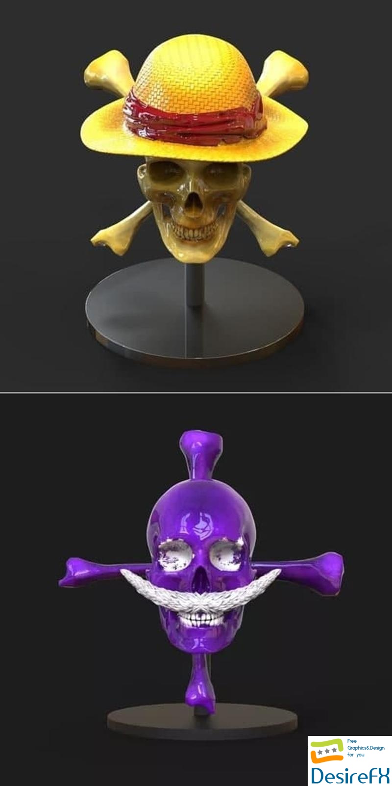 Mugiwara Skull Skulls Luffy One Piece and White Beard Skull Skulls One Piece 3D Print