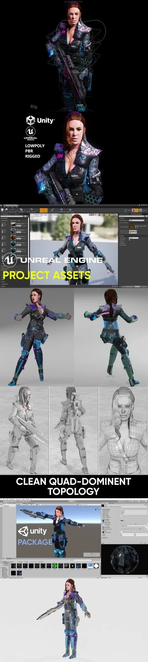 Sci fi Cyberpunk Action Girl Adrestia-Rigged 3D Models