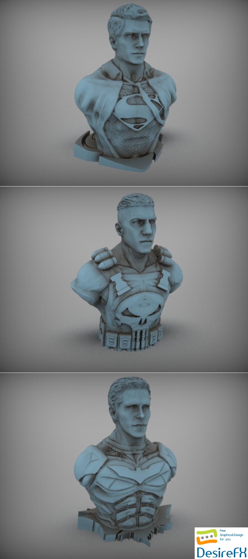 Superman and Punisher and Batman 3D Print
