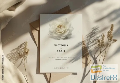 Warm Beige Wedding Mockup For Vertical Card Design With Generative ai 797715638