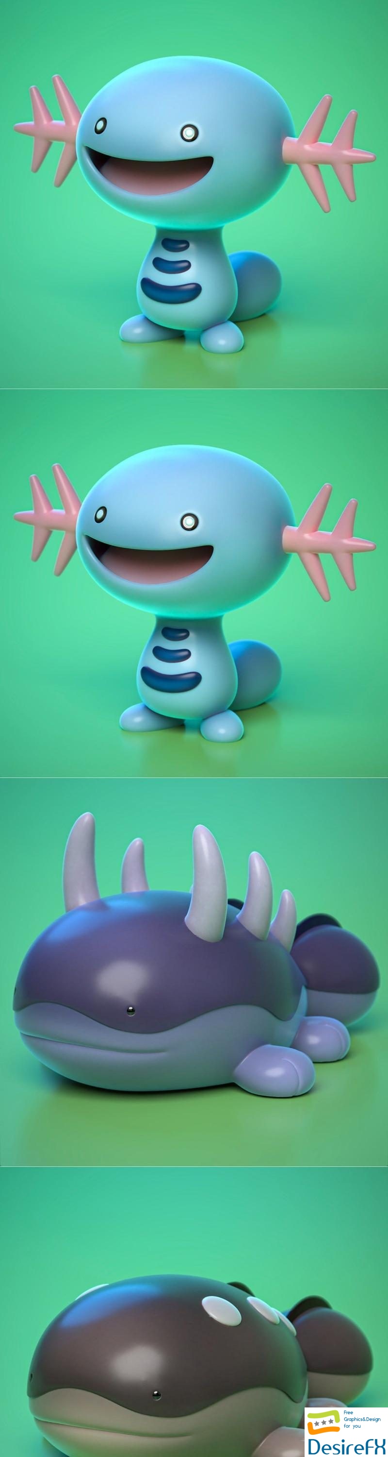Wooper and Quagsire and Clodsire 3D Print
