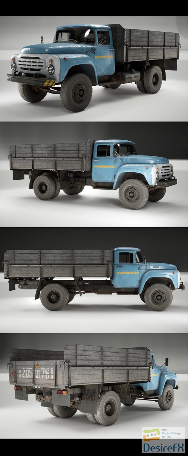 ZIL-130 Soviet Flatbed Truck 3D Model