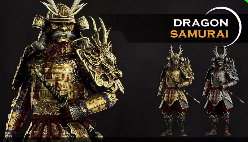 Download Japanese Dragon Samurai full armor - Game-ready Low-poly 3D ...